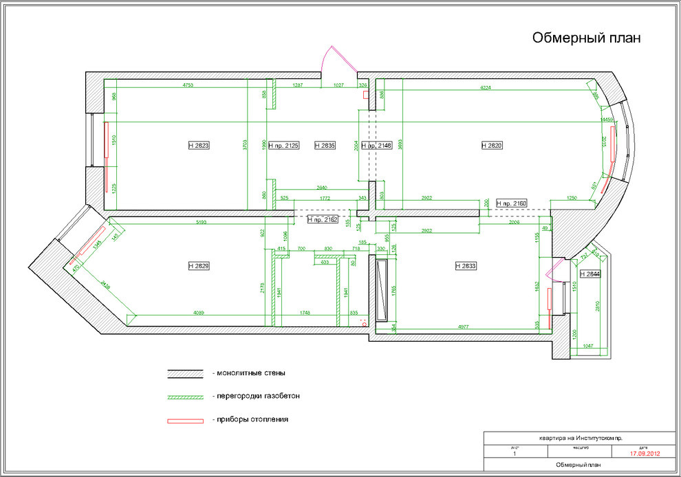 Обмерный план для кв. на Институтском пр., автор проекта Екатерина Билозор.