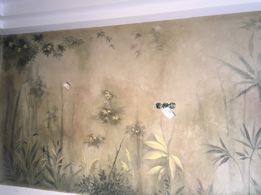 Художественная роспись кухонной зоны по декоративной штукатурке