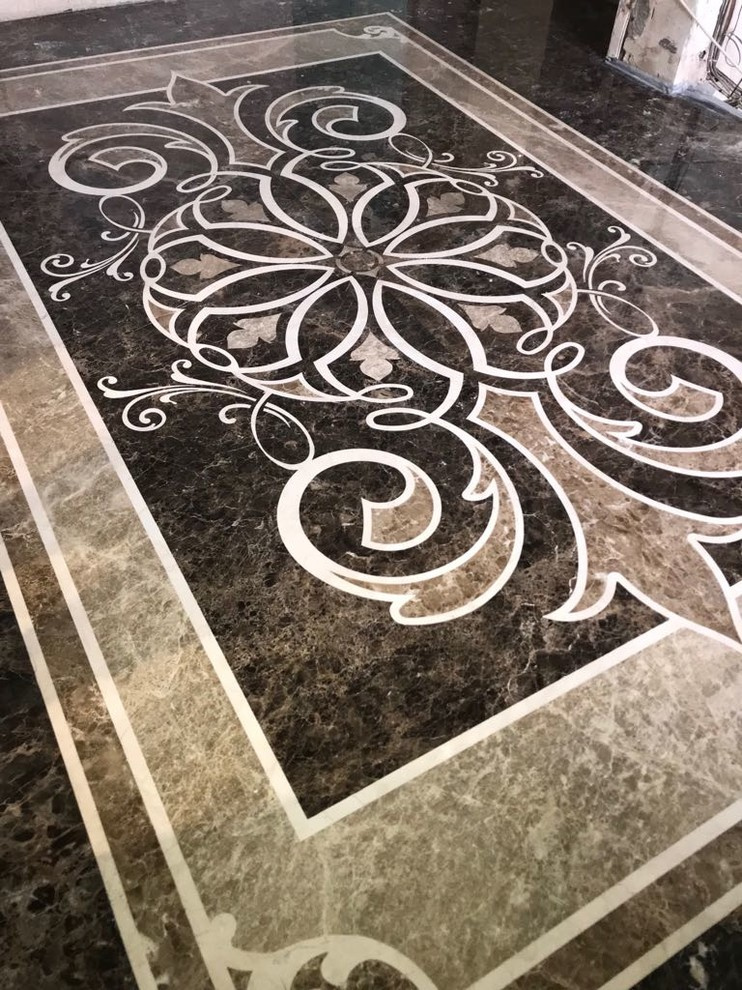Художественное пано, полы, лестница на основе испанского мрамора imperador dark
