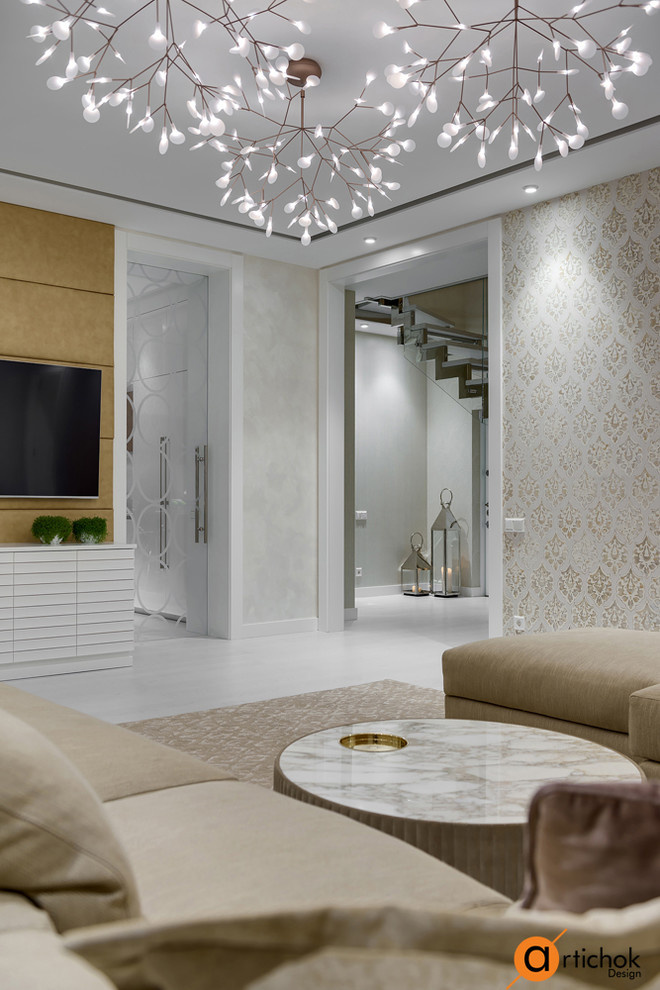 Гостиная в песочных тонах в стиле минимализм