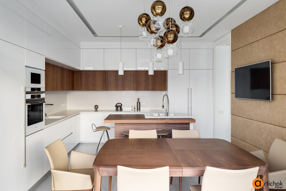 Белая кухня в стиле минимализм