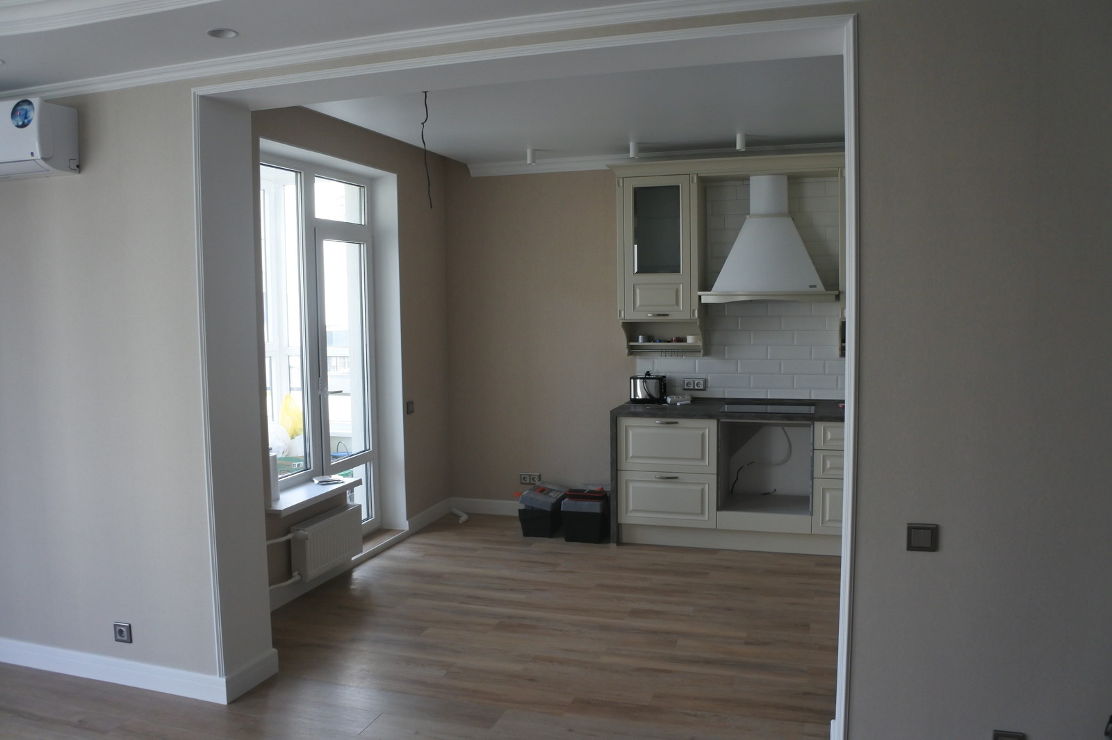 Интерьер кухни гостиной в ЖК Ожогино