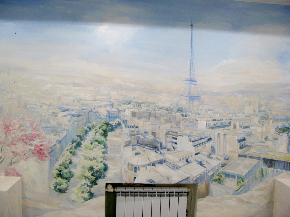 Роспись " Вид на Эйфелеву башню". Длина росписи - 3,06м; высота - 2,1м.