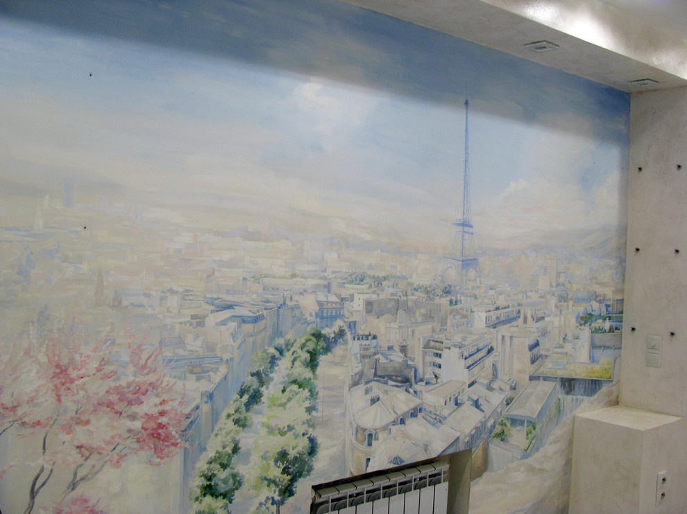 Роспись " Вид на Эйфелеву башню". Длина росписи - 3,06м; высота - 2,1м.