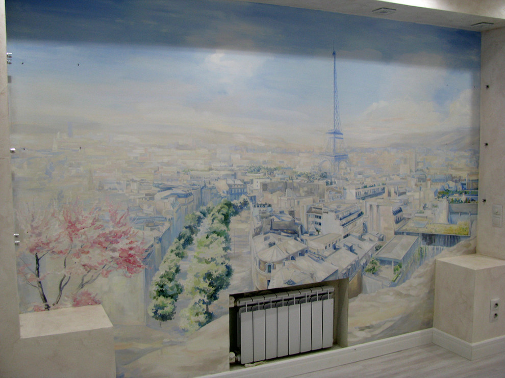 Роспись " Вид на Эйфелеву башню". Длина росписи - 3,06м; высота - 2,1м.