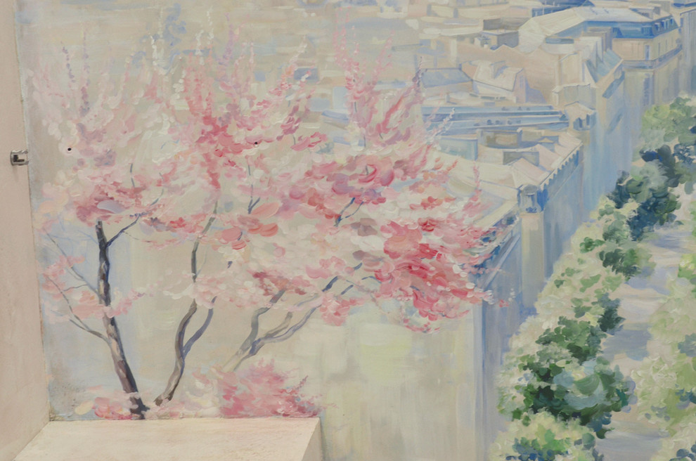 Роспись " Вид на Эйфелеву башню". Длина росписи - 3,06м; высота - 2,1м.