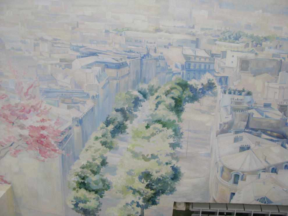 Роспись " Вид на Эйфелеву башню". Длина росписи - 3,06м; высота - 2,1м.