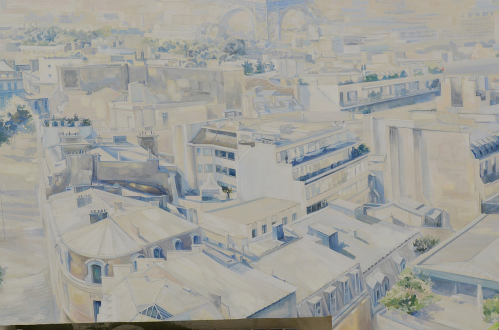 Роспись " Вид на Эйфелеву башню". Длина росписи - 3,06м; высота - 2,1м.