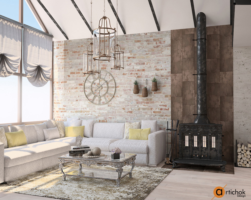 Совмещенная гостиная в светлых тонах