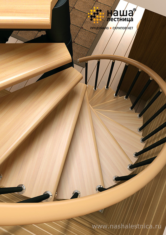 Винтовая лестница на модульном каркасе со ступенями из дерева