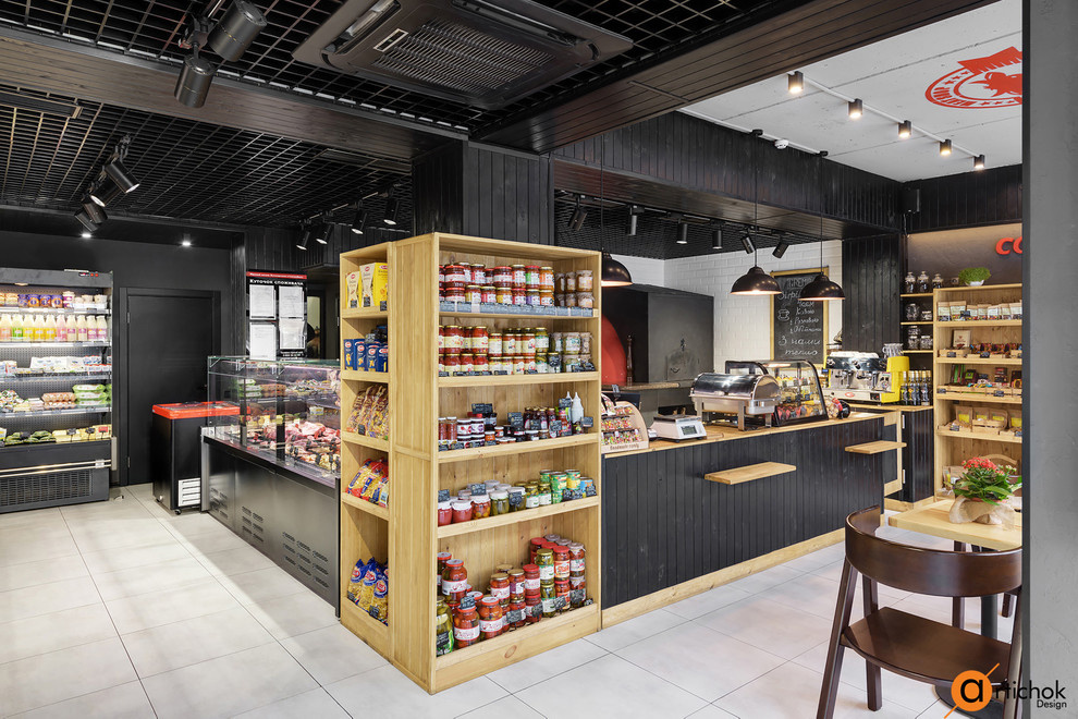 Дизайн мясного магазина в темных цветах