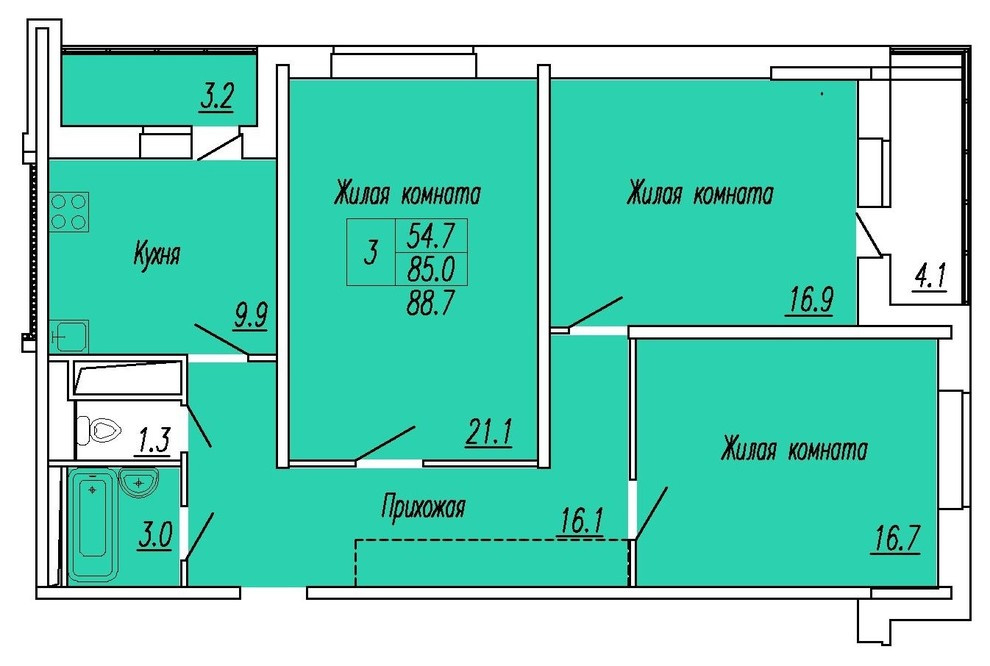 Обложка проекта: 3-х комнатная квартира в Мытищах