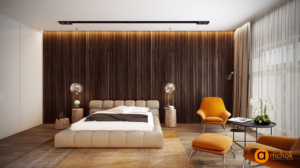 Красивая спальня в коричневых тонах