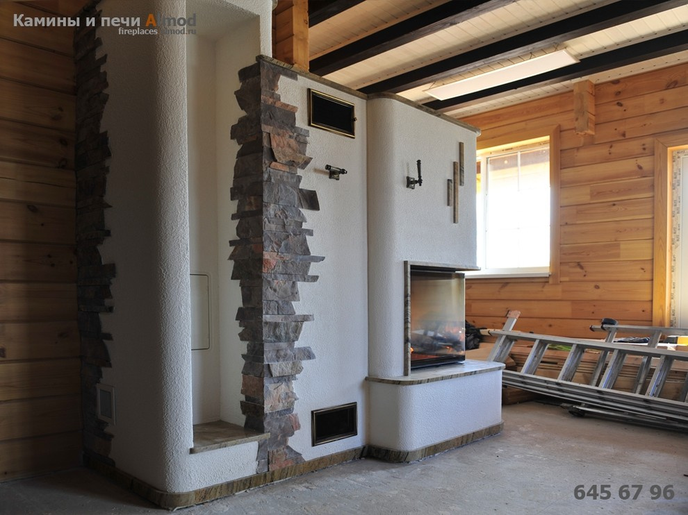 Отделка камина с угловой топкой