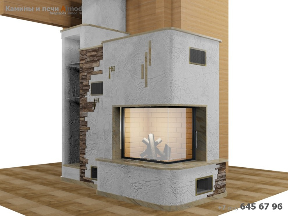 Отделка камина с угловой топкой