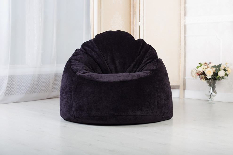 Брутальное черное бескаркасное кресло Black Velvet Snug