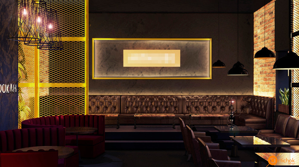 Дизайн основного зала кальянной в индустриальном стиле