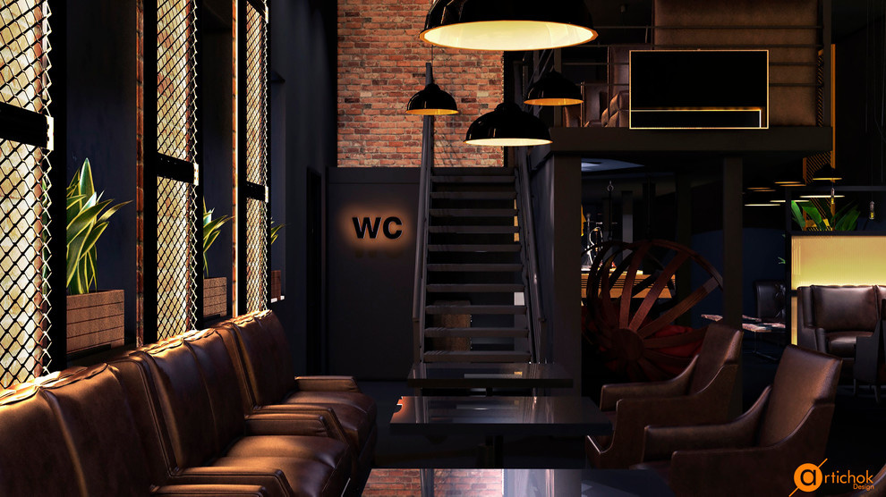 Дизайн основного зала кальян-бара в индустриальном стиле