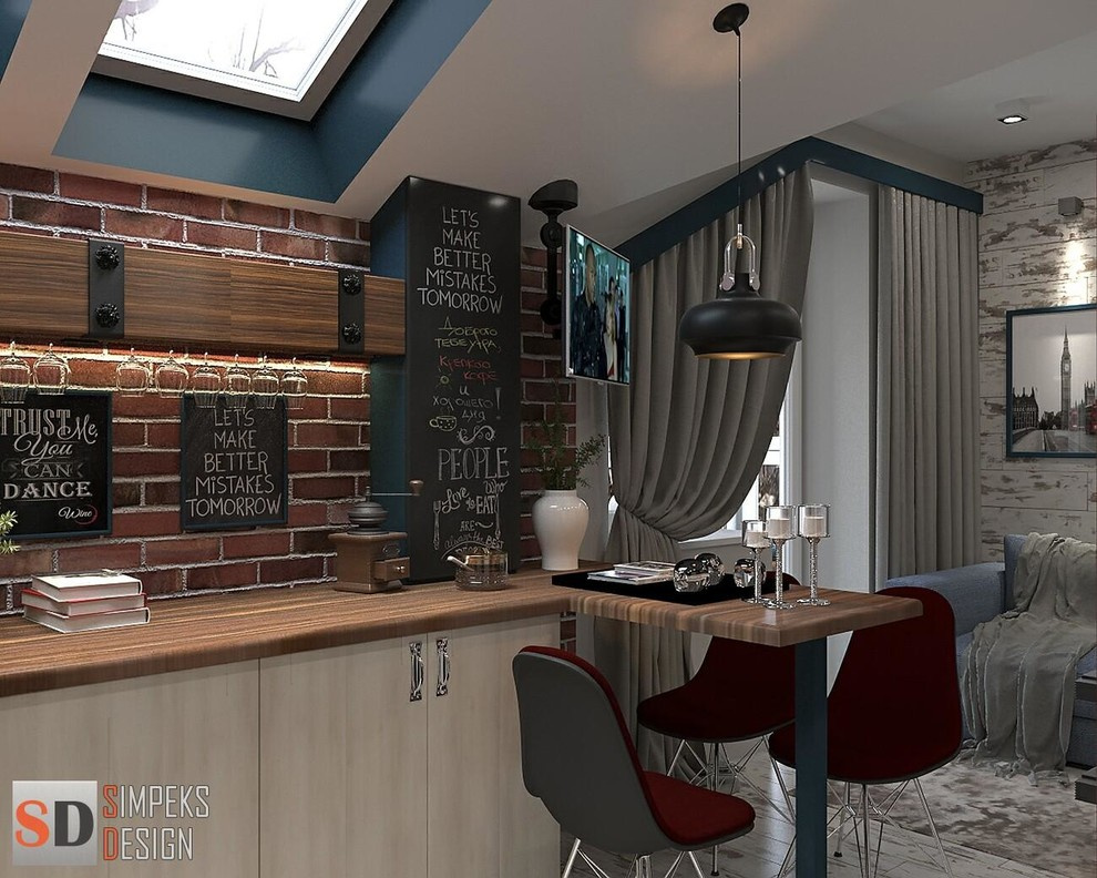 The interior design of attic room  with the best trends in Loft style