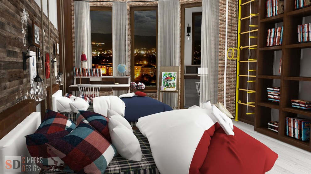 Simple design of the two- level penthouse.Loft style or kitsch.