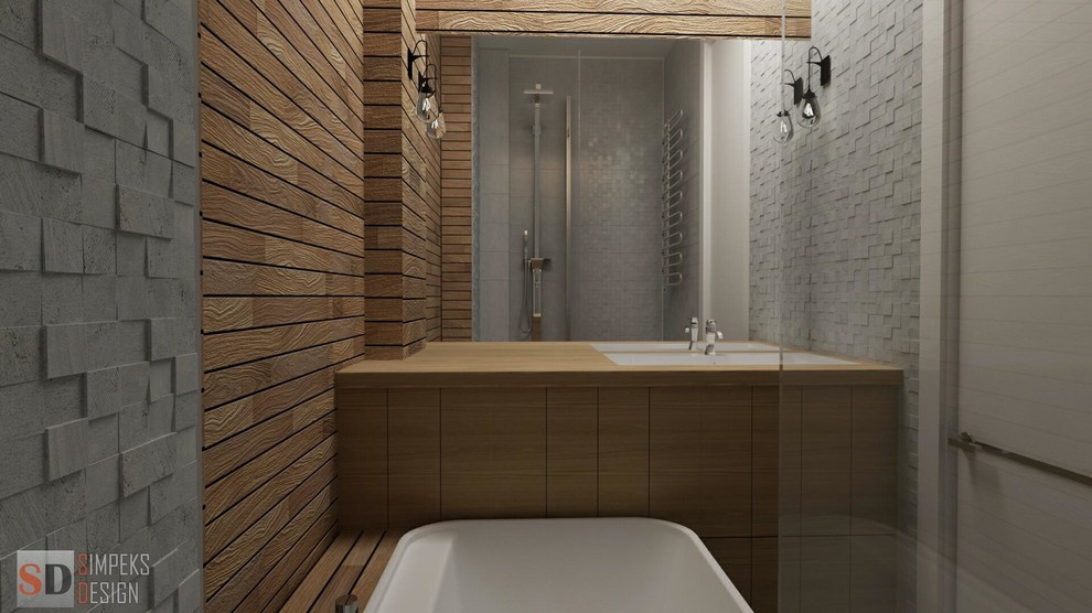 Simple design of the two- level penthouse.Loft style or kitsch.