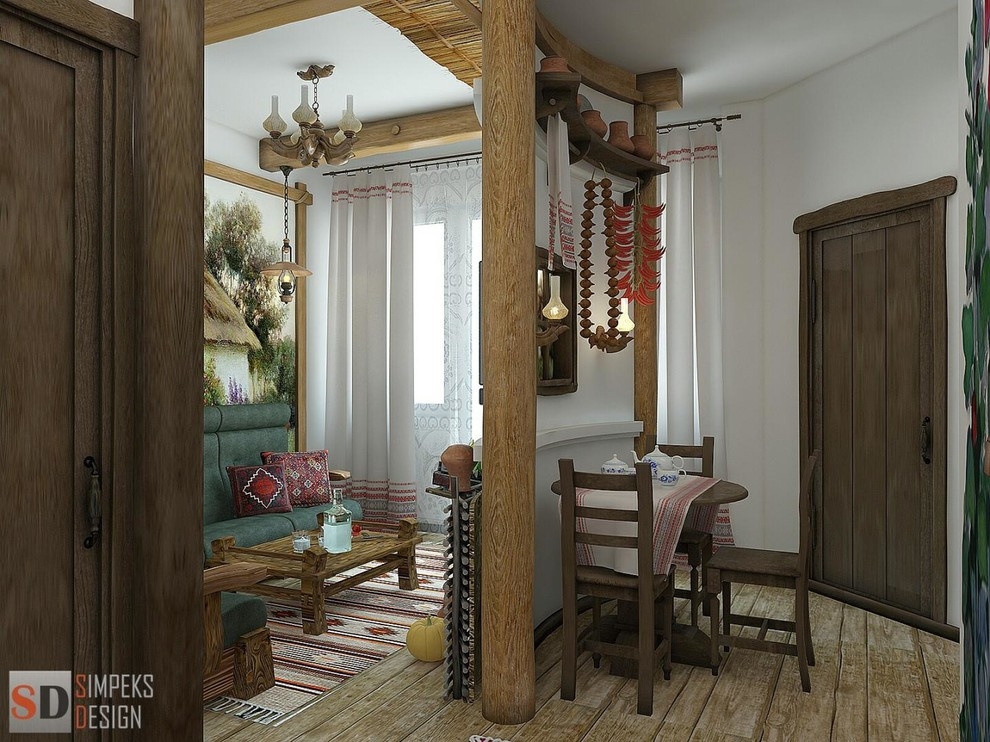 The comfortable apartment in country style of design.