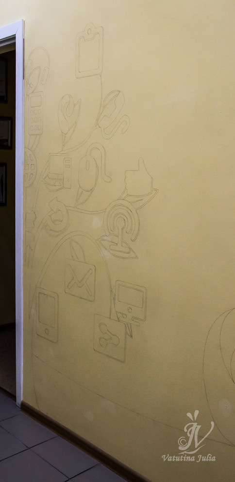 Роспись стены в компании Ростелеком, этапы работы