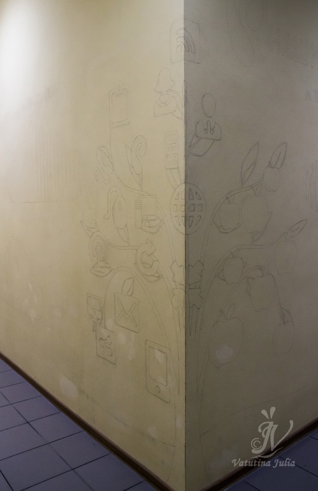 Роспись стены в компании Ростелеком, этапы работы