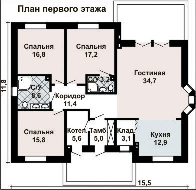 Проект одноэтажного дома AS-2300 из газобетона