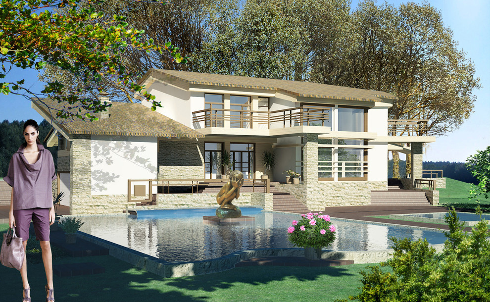 Двухэтажный дом с подвалом, гаражом на 2 машины и бассейном в Подмосковье.