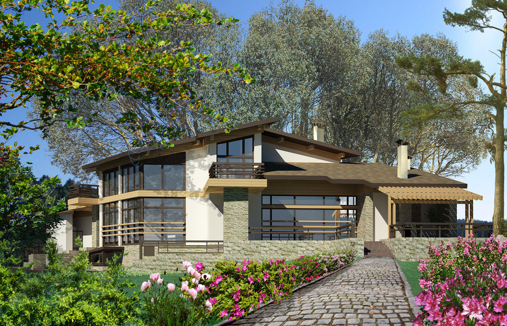 Двухэтажный дом с подвалом, гаражом на 2 машины и бассейном в Подмосковье.