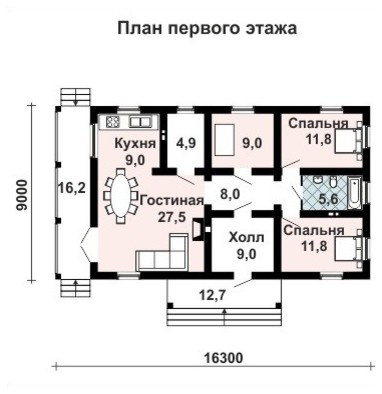 Компактный одноэтажный дом из газобетонных блоков