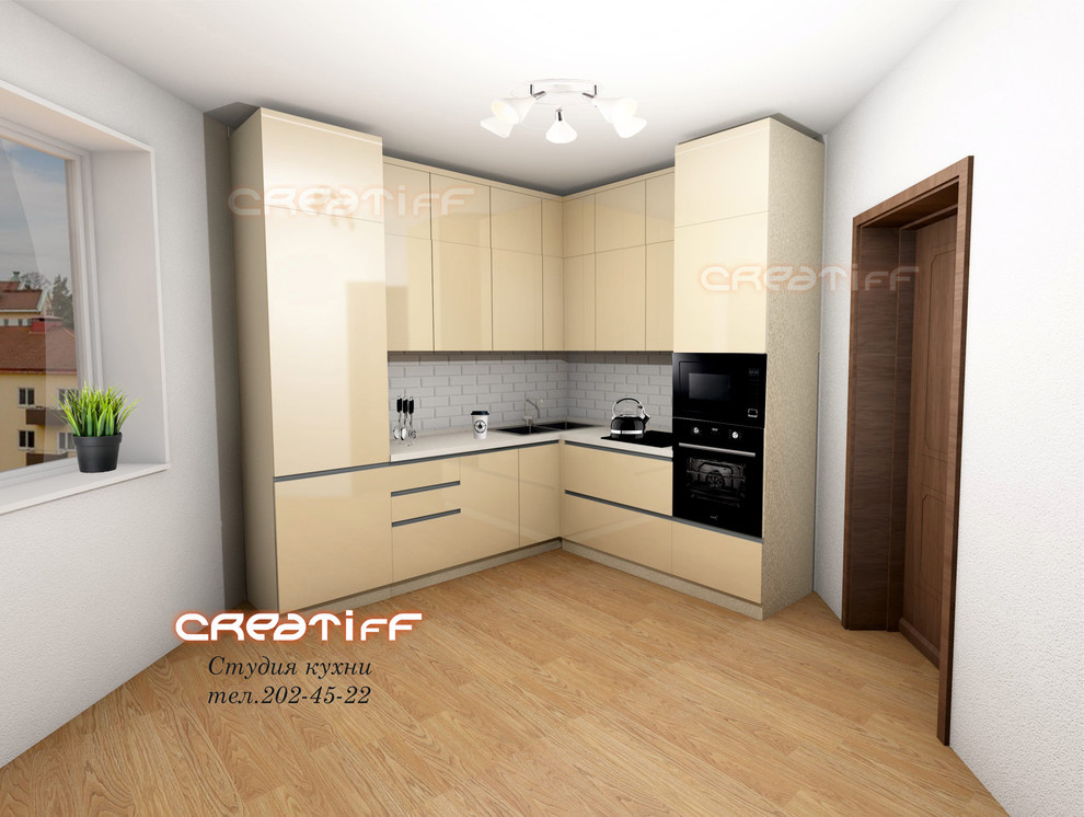 Обложка проекта: Бежевая кухня в стекле