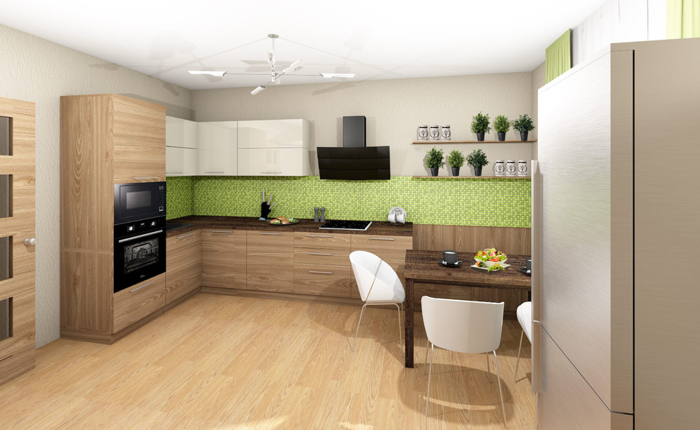 Обложка проекта: Кухня сочетание дерева и светлых фасдов