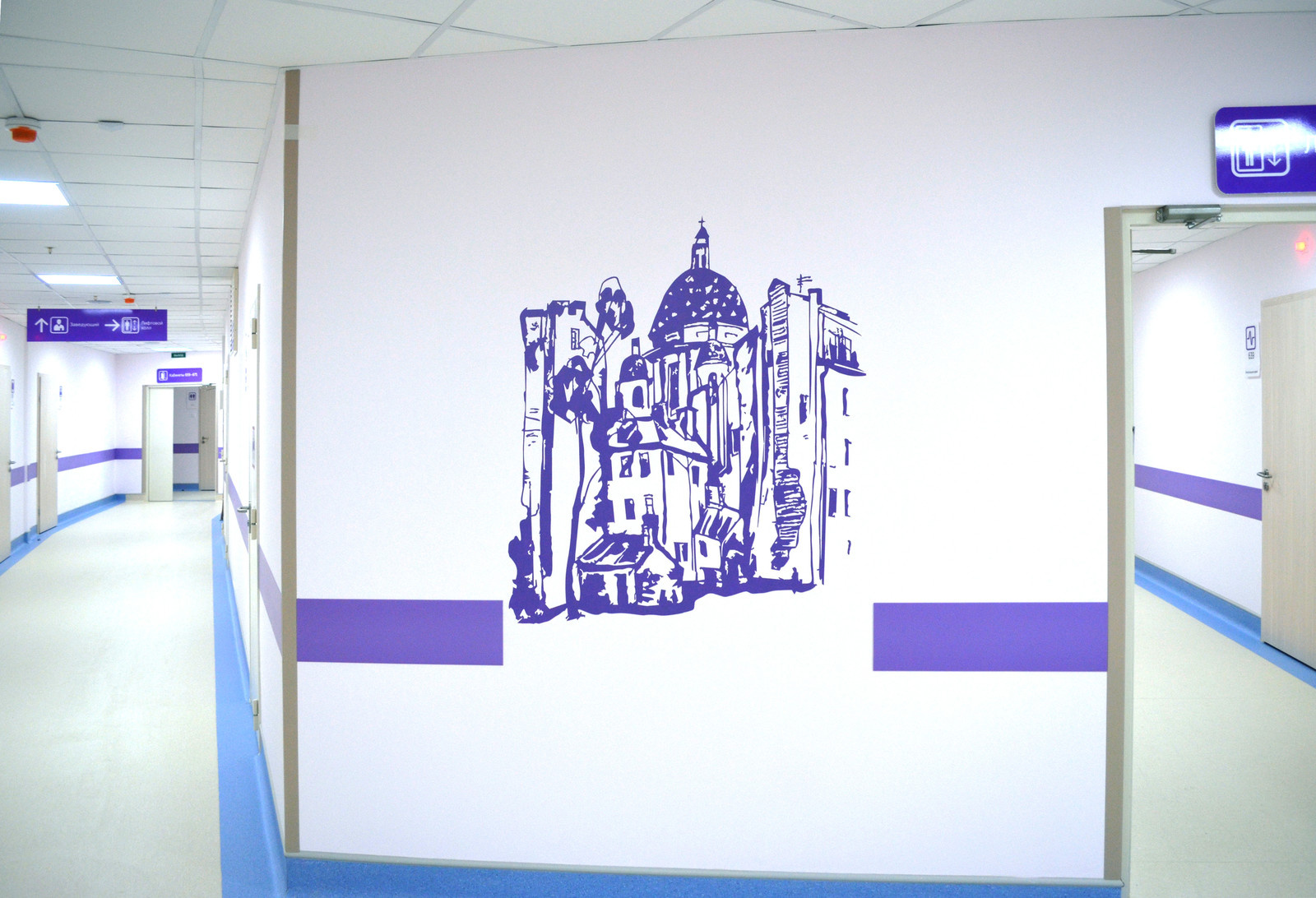 Оформление стен трафаретами гравюрами перинатального центра им. В.А. Алмазова