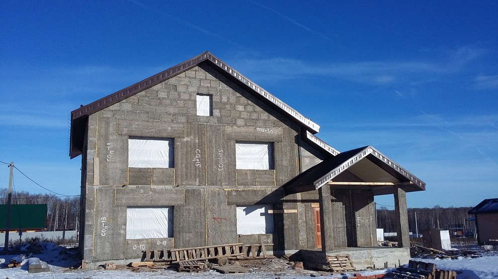 Обложка проекта: Строительство дома 240м2 из арболитовых панелей и блоков