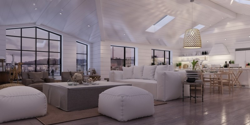 Концепция интерьера кухни-гостиной загородного дома