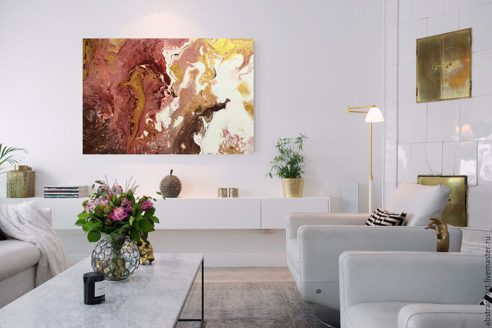 Картина жидким акрилом с золотом