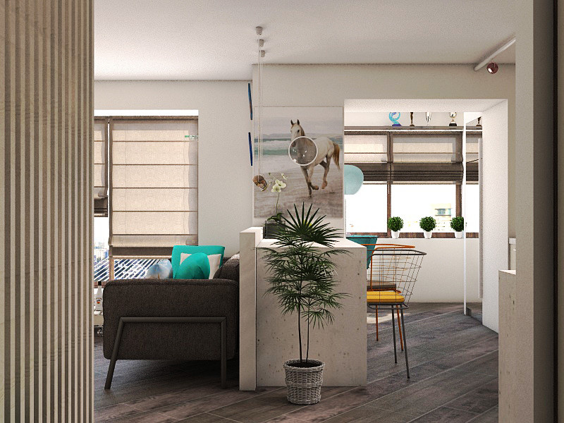 Дизайн квартиры-студии в стиле минимализм с элементами поп-арта.