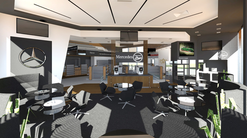 Дизайн интерьера автозаправочного комплекса с минимаркетом и кафе