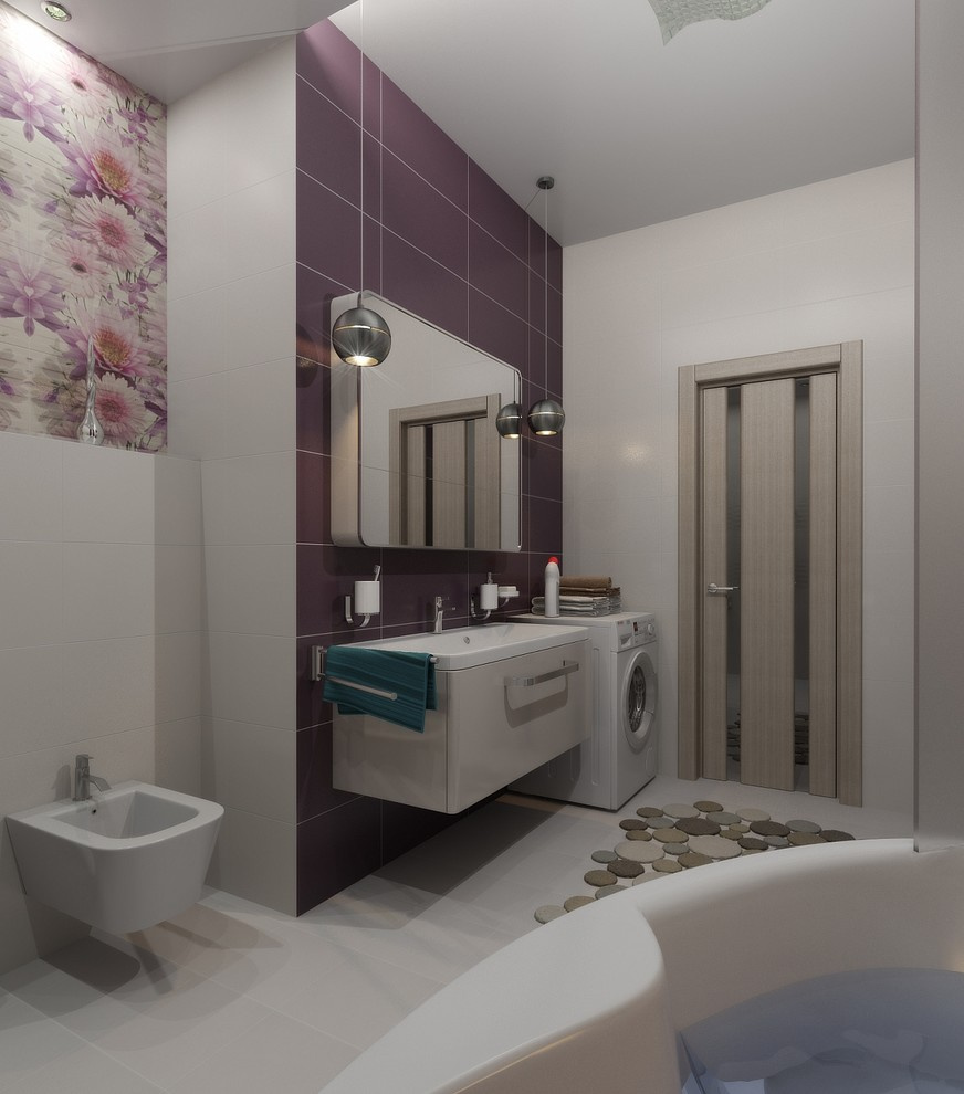 Современная квартира с большим круглым диваном