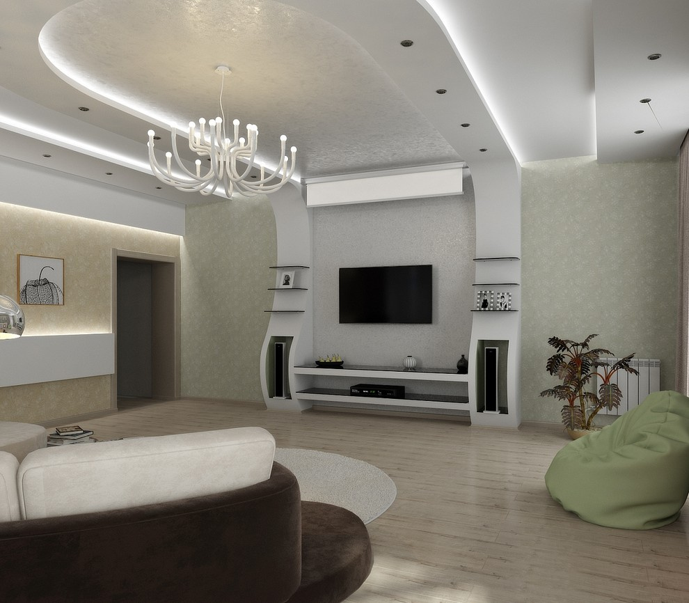 Современная квартира с большим круглым диваном