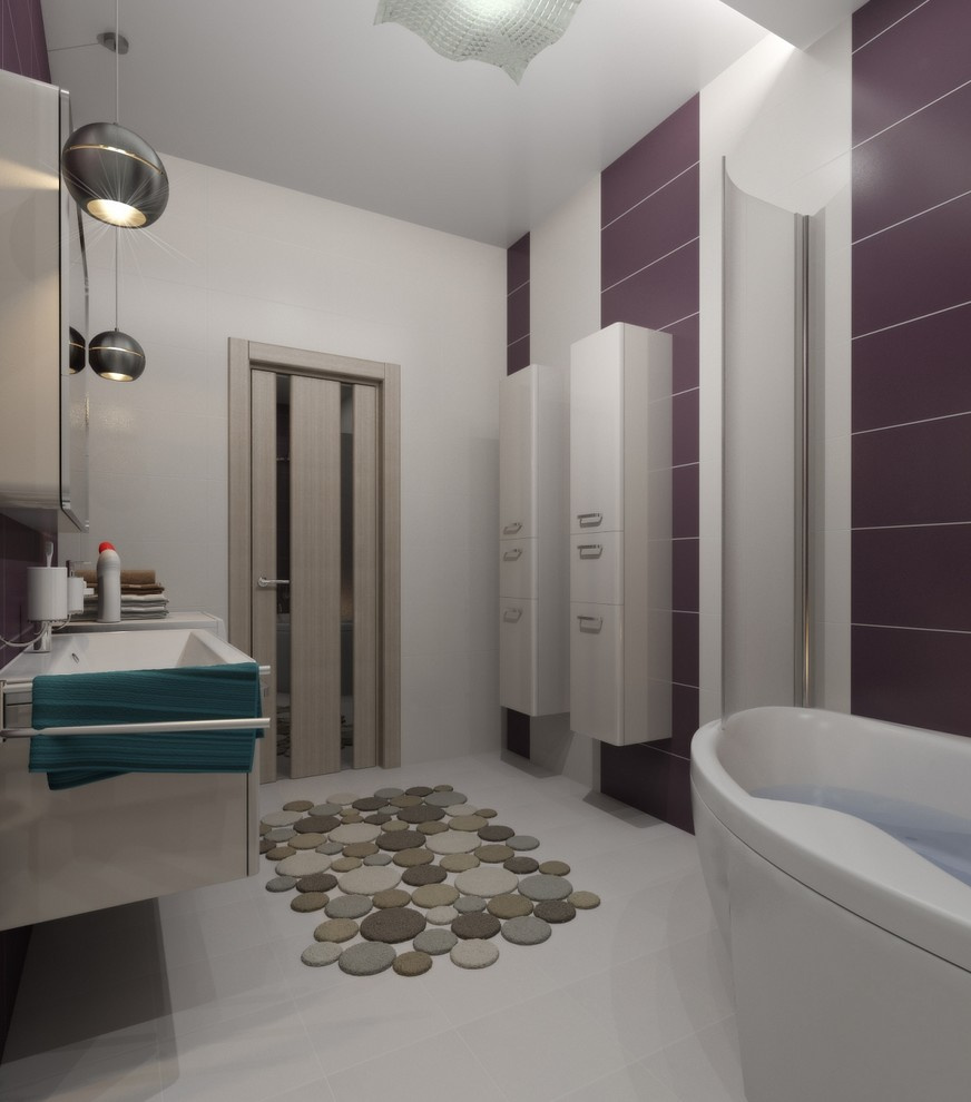 Современная квартира с большим круглым диваном