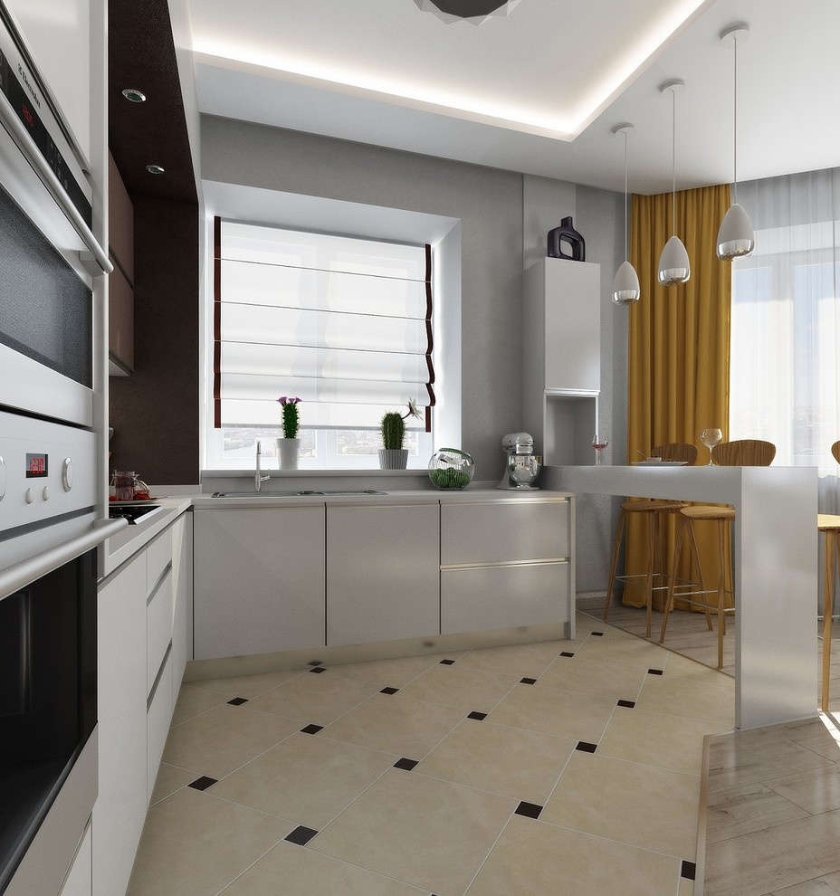 Современная квартира с большим круглым диваном