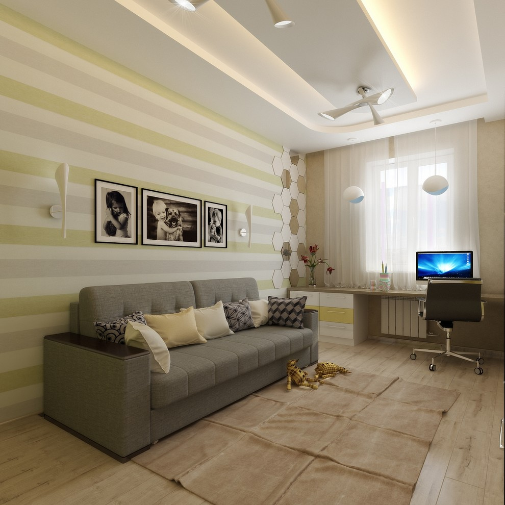 Современная квартира с большим круглым диваном