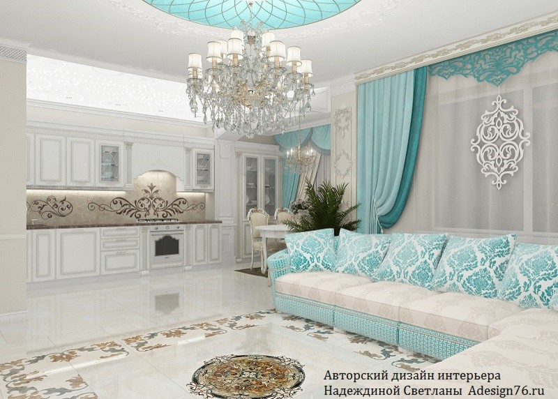 ГОСТИНАЯ С ГОЛУБЫМ ВИТРАЖОМ