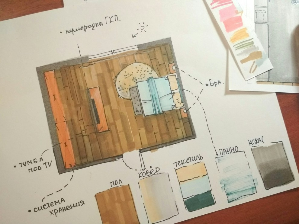 Эскизы маркерами к интерьерам