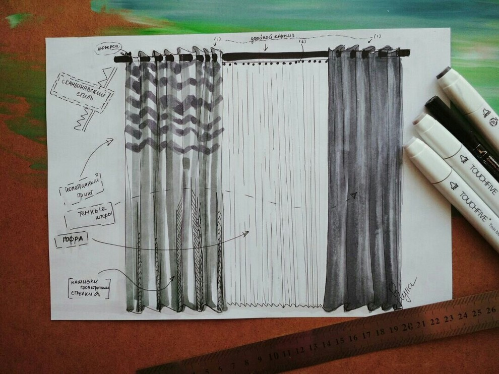 Эскизы маркерами к интерьерам