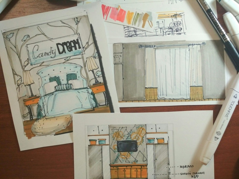 Эскизы маркерами к интерьерам