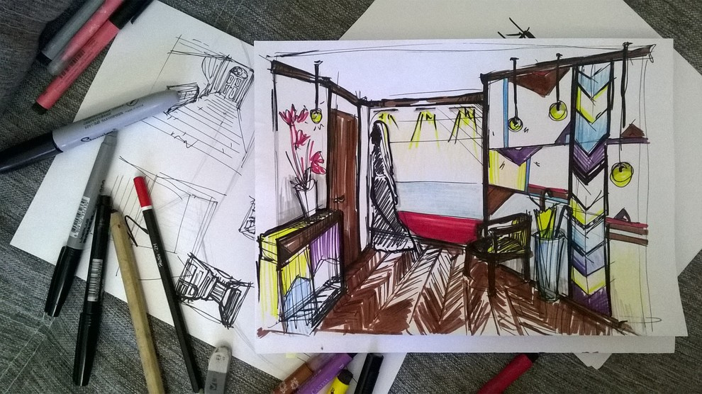 Эскизы маркерами к интерьерам